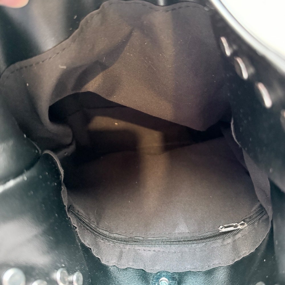 Black Studded Hobo Bag with Silver Accents - Picture 10 of 12